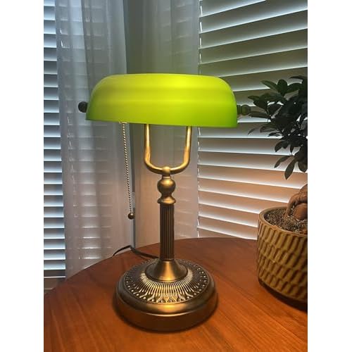Newrays Green Glass Bankers Desk Lamp with Pull Chain Switch Plug in Fixture