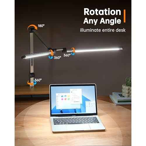 Led Desk Lamp with Clamp, Eye-Care Architect Desk Lamp for Home Office with Remote, 24W Ultra Bright Double Head Aluminum Computer Monitor Light for Reading Study Drafting, 25 Lighiting Modes