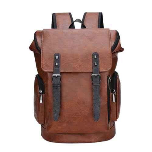 PU leather casual backpack 15.6 inches travel college work backpack business laptop backpack multi-pocket schoolbag (brown2,Backpack)