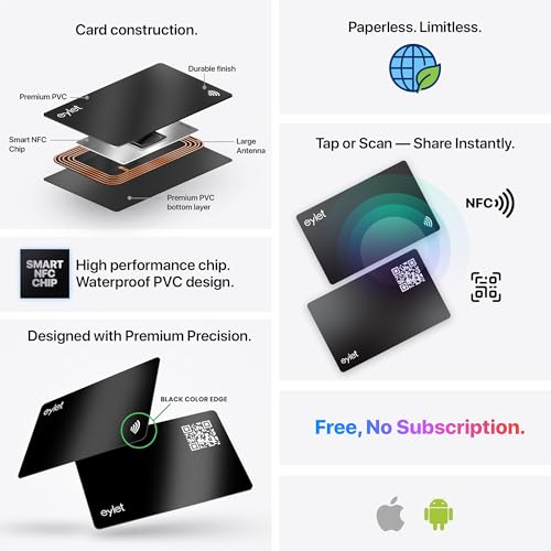 5 Black Digital Business Card Pack - NO SUBS | NFC enabled Digital Business Cards from EYLET.