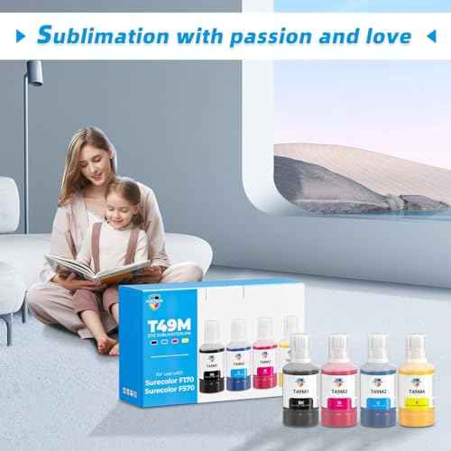 F570 Sublimation Ink, T49M Sublimation Ink Refill Bottles for EPSON SureColor SC F570 F170 Dye Sub Printers - Black, Cyan, Magenta, Yellow - 140ml/bottle