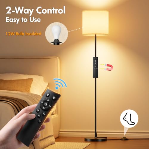 Keepsmile Ink-Black Dimmable Floor Lamp with Remote & Foot Switch, 12W LED Bulb