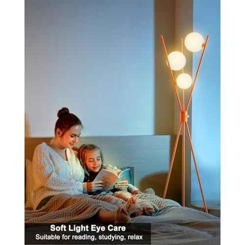 Lightdot Globe Standing Lamps Stepless Dimmable Tripod Floor Lamp with 3PCS 3000K G9 Bulbs Stable Base Orange Mid Century Modern Floor Lamp for Living Room/Bedroom
