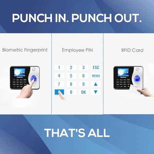 Time Clocks for Employees Small Business Automatic Calculate Hours, 0 Monthly Fees Fingerprint Time Clock, H3 Standalone Biometric Clock in Machine for Employees with 5 RFID Cards