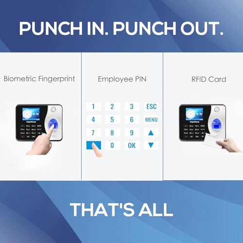 HapAttend Biometric Employee Time Clock with RFID, No WiFi, Auto Hours Calculation