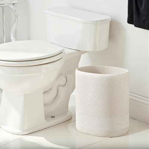 Trash Can, 1.8 Gallon Small Bathroom Trash Can, Simple Oval Stone Look Garbage Bin, Decorative Waste Basket for Kitchen Office, Home Decor, Bedroom, Living Room (Beige)