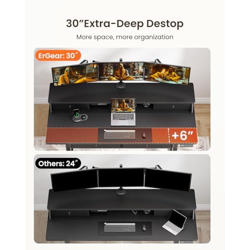 ErGear Electric Standing Desk with 4 Drawers, 48" x 30" Height Adjustable Desk with Storage, C-Clamp Mount Compatible, Computer Home Office Table with Cable Management Tray, Black
