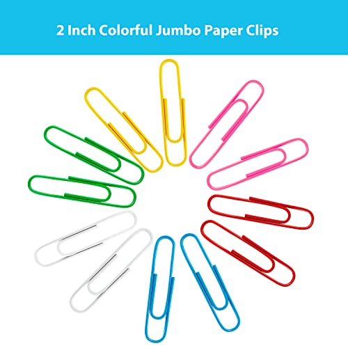 AnutriON Large 2-Inch Paper Clips 100Pcs Assorted Color - Reusable Plastic Coated