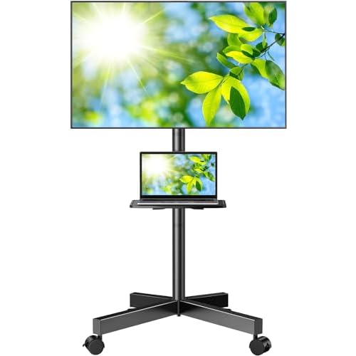 PERLESMITH Mobile TV Stand for 23-60 Inch LCD LED Flat/Curved Screen TVs, Tilt TV Cart Holds up to 88Lbs, Portable TV Stand with Laptop Shelf, Rolling TV Floor Stand Max VESA 400x400mm (PSTVMC06)