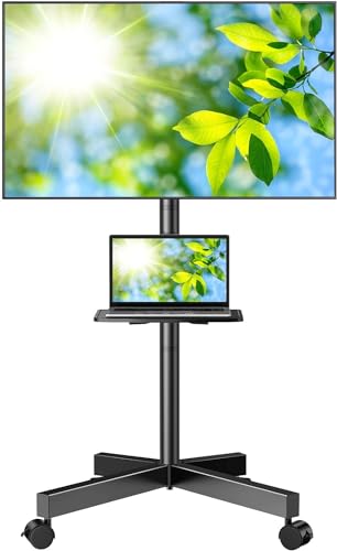 PERLESMITH 23-60 Inch Mobile Rolling TV Stand with Tilt, Lockable Wheels & Shelf