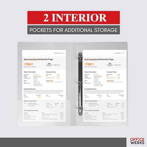 Performore - Office Werks Heavy Duty 4-Pack Legal Size View Binder - 14" x 8.5", White, 1 Inch D-Ring, Back Mount Binder