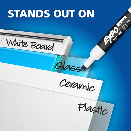 EXPO Low Odor Black Chisel Tip Dry Erase Markers - 4 Pack for Whiteboards & Glass Surfaces