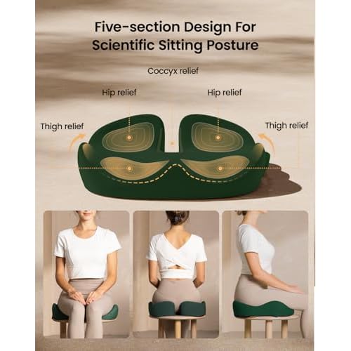 ProtoArc Seat Cushion, Office Chair Cushion for Sciatica, Coccyx Cushion, Ergonomic Memory Foam Seat Cushion for Car, Home, Pressure Relief Pad for Hip, Tailbone, All Day Comfort - Dark Green