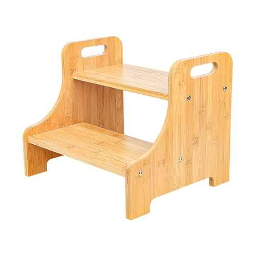 H&B Luxuries Bamboo Step Stool for Bathroom Kitchen Shelf Footstool for Bed Wooden Step Stool for Adults & Kids