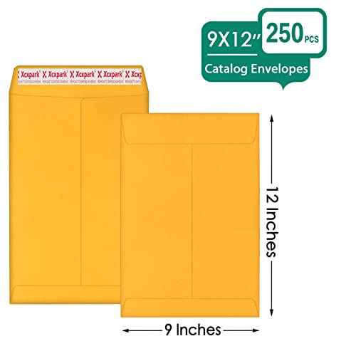 250 PCS 9x12 inches Security Catalog Envelopes Printable Self Seal Envelopes, Anti Tear brown Kraft Envelopes for Invitation Cards, Pictures, Photos, Documents