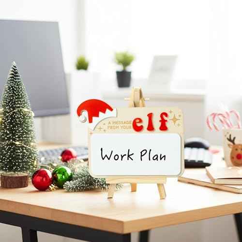 Eartim Christmas Elves Sign - 1Set Elves Message Board with Foldable Wood Tripod Easel Black Marker Dry Erase Whiteboard Home Table Decor Kids Birthday Christmas Gift Holiday Keepsake Xmas Party Favor