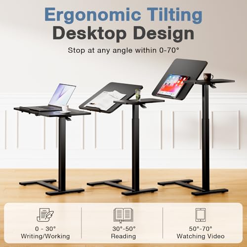 DUMOS Adjustable Rolling Standing Desk with Wheels, Compact Laptop Table