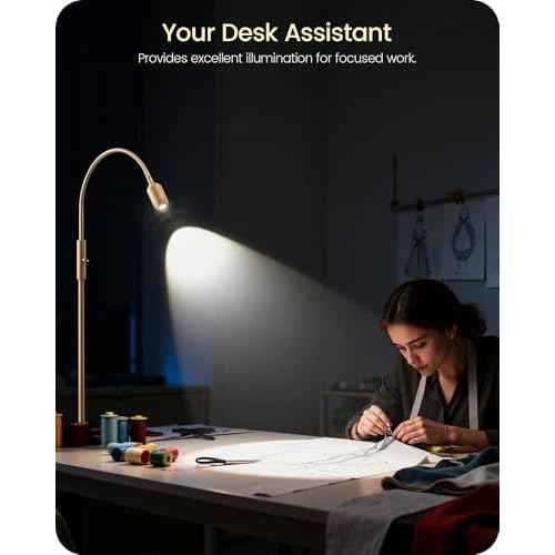 Reading Floor Lamp, 74.2" Tall LED Lamp with, 360¡Æ Flexible Gooseneck & Touch Control, 5000K Cool White LED, Sturdy Base, Crafts Standing Lamp, for Reading, Living Room, Matte Gold D16LD05