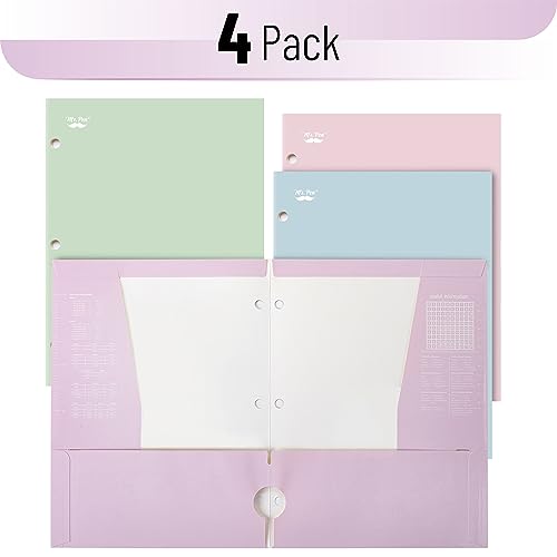 Mr. Pen Pastel 4-Pocket Folders Pack of 4, 12.5 x 9.5 Inch Durable Paper Office Organizers