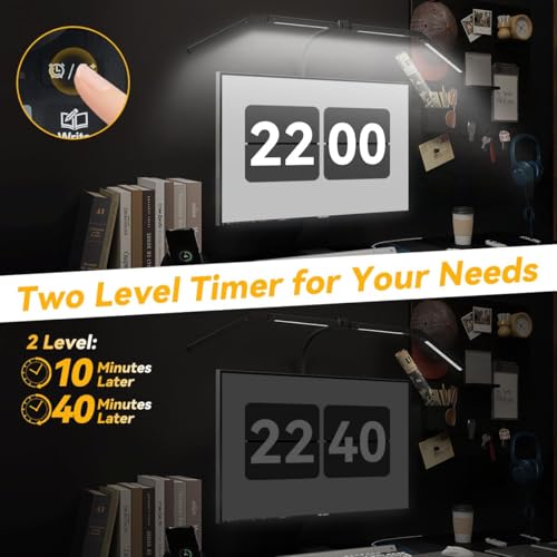 Black Adjustable LED Desk Lamp with Clamp & Remote - Wide 4-Head, Eye-Caring