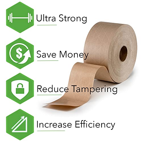 CURBY IPG Water-Activated Packing Tape 2.76" x 328 ft, Tan, 4-Pack - Eco-Friendly Recyclable Shipping Tape