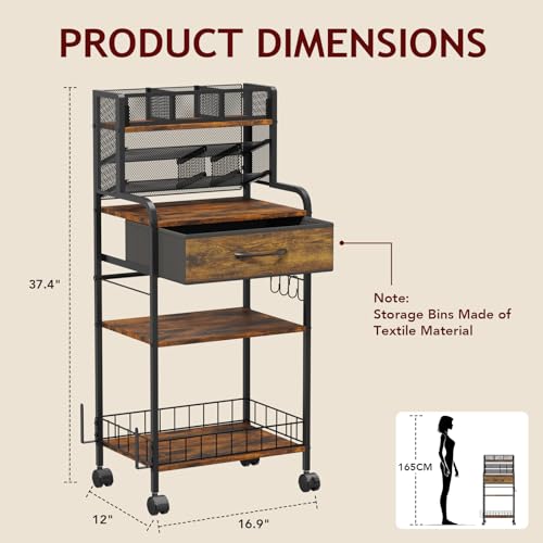 Art cart, 3 Tier Rolling Cart - Utility Cart with Storage Drawer and Wheels, Versatile Art & Craft Organizer for Home, Office, or Studio Ideal for Storing Brushes, Paints £¨Brown£©