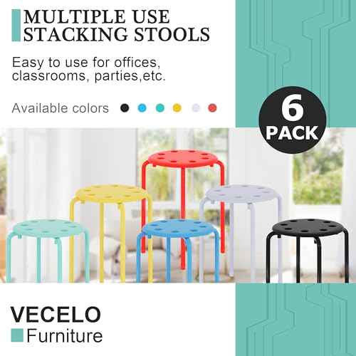 VECELO Stacking Stools Set of 6, 17.7 Inch Standard Height, Portable Plastic Colourful Decoration Stools for School Classroom and Office, No Assembly Required, Green
