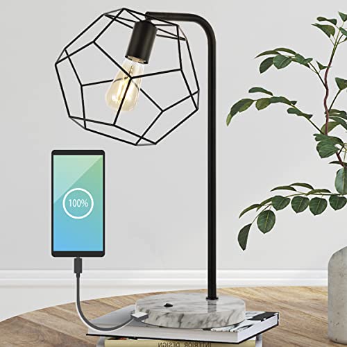 JONATHAN Y JYL1132A Penta 23.5" Industrial Farmhouse Head-Adjustable Iron LED Task Lamp with USB Charging Port Contemporary, Modern Bedside Desk Nightstand Lamp, Black