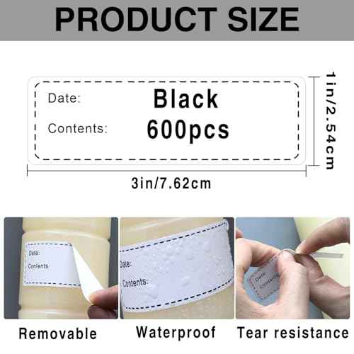 600pcs Removable Freezer Labels,1x3 Inch Food Storage Stickers Containers Date Stickers,Easy Clean and Write On Refrigerator Freezer Paper Label,No Residue,for Kitchen,Restaurants,Markets£¨Black£©