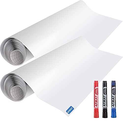 AFMAT PP06 White Board Wallpaper, Whiteboard Roll, Stick on White Boards for Wall, 1.5x11ft Peel and Stick Dry Erase Roll, Stain-Proof, Super Sticky Whiteboard Sticker for Wall/Table/Door, 2 Rolls