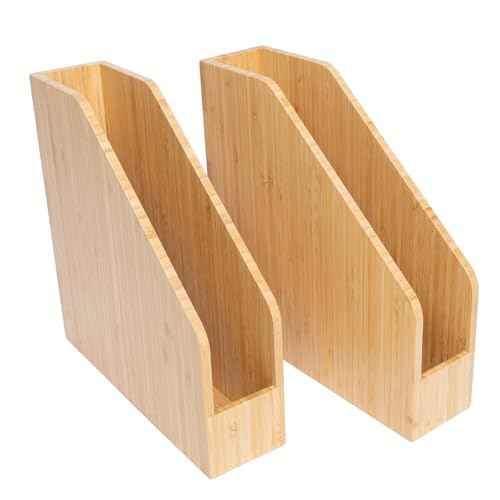 2 Pack Bamboo File Folder Holder Book Holder Frames Document Cabinet Rack Storage Organizer Small Magazine Shelf for Home £¬Office