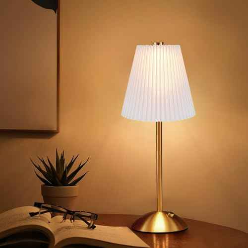 LED Metal Table Lamp -Fabric Shade Desk Lamp, 3-Color LED Desk Lamp for Bedroom Nightstand,Patio Table Lamp,Night Light for Kids Nursery (White)