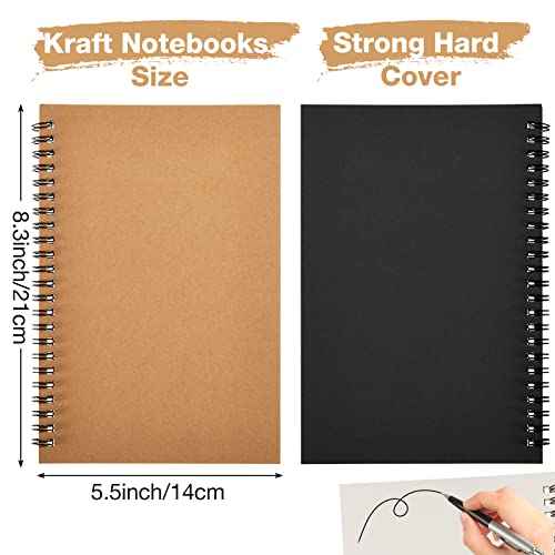 Epakh 20 Pcs Blank Spiral Notebook Unlined Notepad Bulk A5 Soft Cover Sketch Pads Blank Sketchbooks Pad for Drawing Art Back to School Gifts Office Supplies 100 Pages/ 50 Sheets(Black, Light Brown)