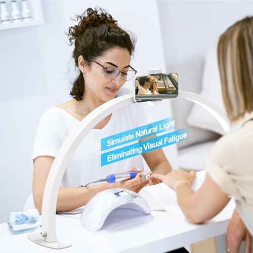 Foldable Large Half Moon LED Light,22" Arch Light for Table Nail Desk with Phone Stand, Upgrade Arch Light for Nail Techs with Wire Controller for Manicure Tattoo Beauty (White, Small)