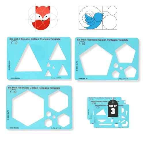 Set of Stencil Templates for Drawing: 6" Triangle, 6" Pentaton, 6" Hexagon Fibonacci-Inspired Set of Templates for Drawing Tool for Artists