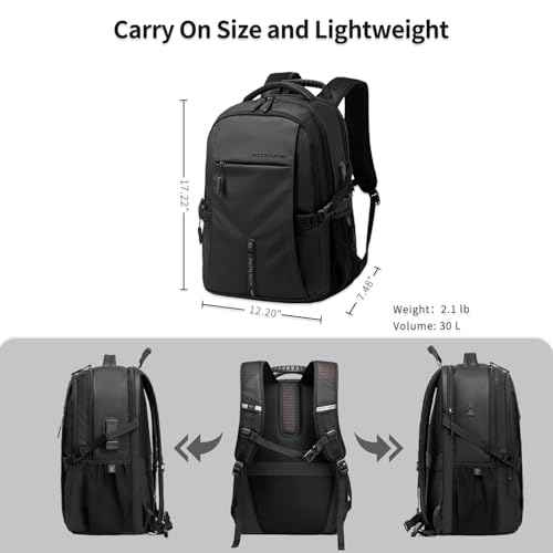 Business Laptop Backpack for Men Work Commuting, 30L Large Travel Carry On Backpack Flight Approved for Airplane, Professional Adult College Backpacks Casual Daypack, Black