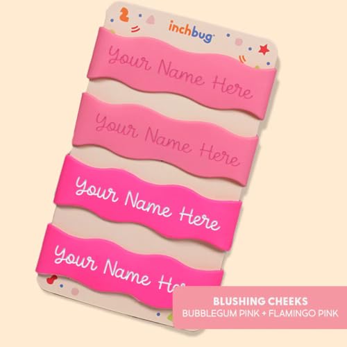 InchBug Orbit Silicone Bottle Bands - Blushing Cheeks 4-Pack, Personalized Name Labels for Kids' Cups & Bottles