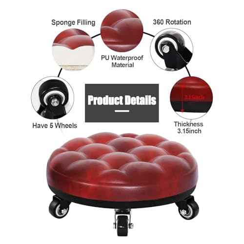 Lanstics Low Roller Seat Stool with Universal Swivel Wheels Leather Seats Chair Stool Rolling Stool Seat on Wheels for Home Office Fitness