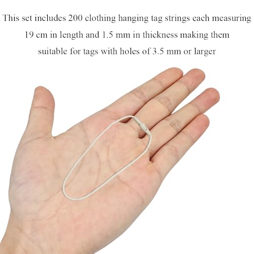 SATONBEYI 200Pcs 1.5mm Beige Waxed Cotton Hang Tag Fasteners, 7.5" Loop Lock Pins