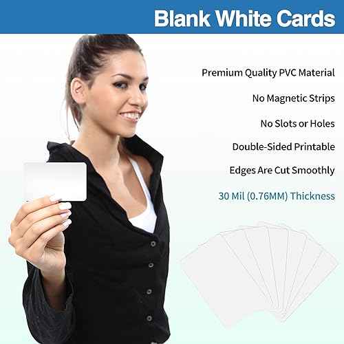 500 Pack - Premium Blank PVC Cards for ID Badge Printers - Premium Quality White CR80 30 Mil (CR8030) by KLMNDUO - Compatible with Most Photo ID Badge Printers(White)