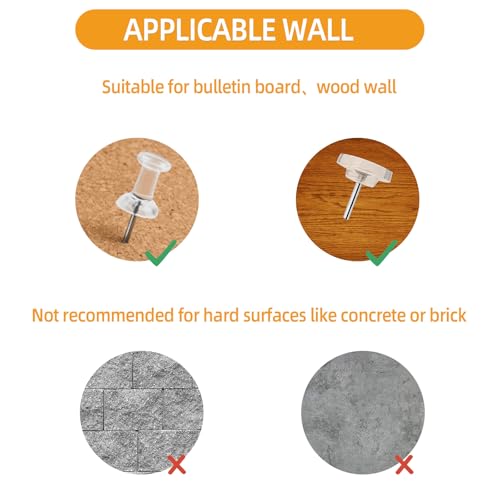 100-Pack Clear Push Pins & Flat-Head Tacks with Storage Box for Cork Boards – Office & Classroom