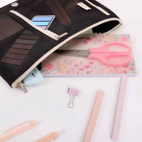 SKYDUE 3 Ring Pencil Pouch for Binder, Zipper Binder Pencil Pouch with 3 Pockets and Mesh Window, Durable Organizer for School Supplies, Cables, Earbuds, Makeup