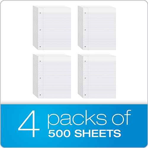 Oxford Loose Leaf Paper, 2000 Sheets, College Rule Filler Notebook Paper, 8-1/2" x 11", 3-Hole Punched Fits 3-Ring Binders, 4 packs of 500 (62331)