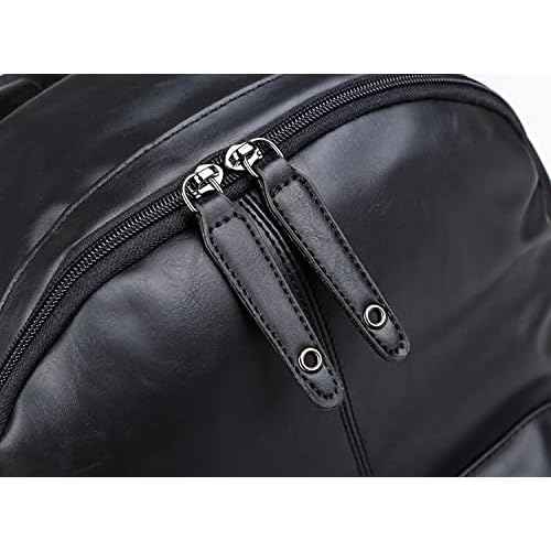 Baosha BP-08 Unisex PU Leather Computer Laptop Bag 15.6 inch Backpack Shoulder Bags Travel Hiking Rucksack Casual Daypack Black