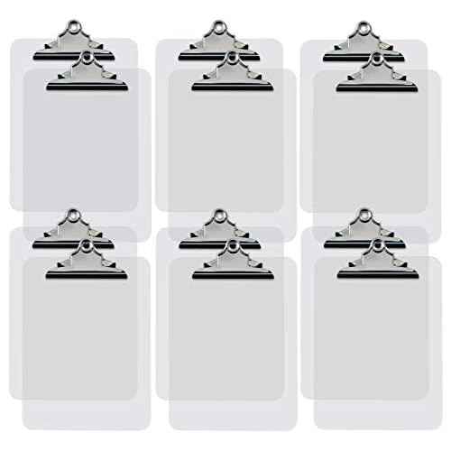 Better Office Products Clear Plastic Clipboards, 12 Pack, Durable, 12.5 x 9 Inch, Standard Metal Clip, Transparent, See-Through Clear, Set of 12
