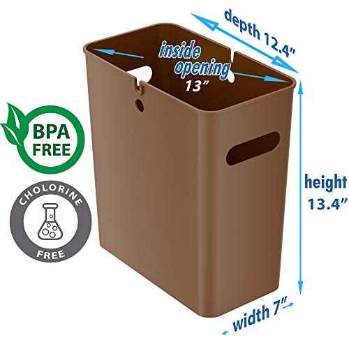 iTouchless SlimGiant 4.2 Gallon Narrow Space Slim Trash Can and File Folder Organizer Storage with Handles, 2-Packs, 2 Toffee Brown, 2 Pack