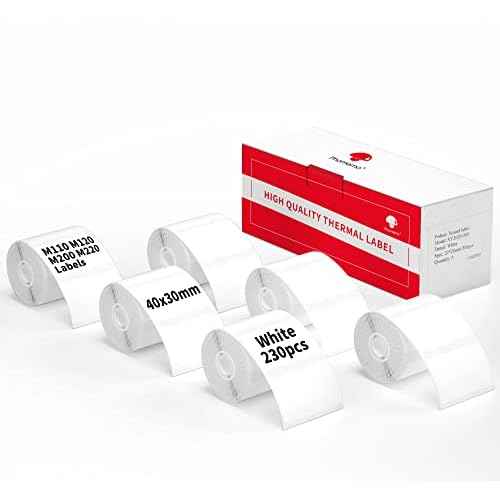 6-Pack Phomemo M110 Original Labels 1.57"x1.18"(40x30mm)Square Self-Adhesive Compatible with Phomemo M110/M120/M200/M220/M221 Label Printer for Barcode, Folder Name, Address, PriceTag, Homemade Label