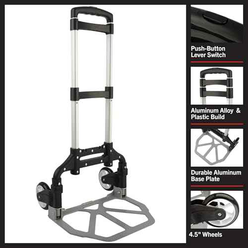 Folding Hand Truck - Dolly Cart with 154lb Capacity - Lightweight and Compact Aluminum Folding Cart with Telescoping Handle for Moving by Stalwart