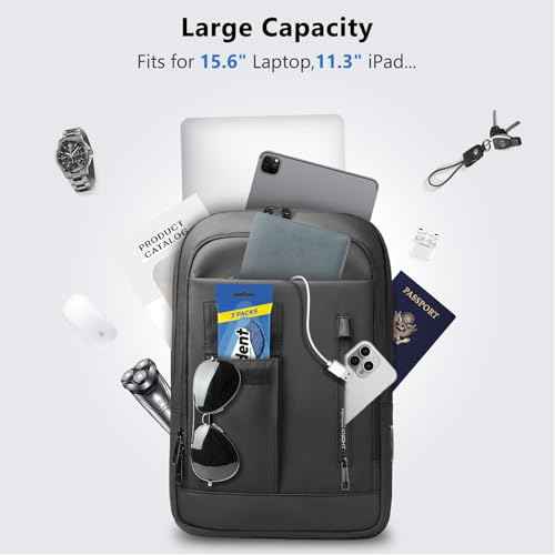 Backpack for Men, Slim Laptop Backpack with USB Charging Port, 15.6 Inch Lightweight Business Travel Backpack, Water Resistant Laptop Bag for Work Office College-Black