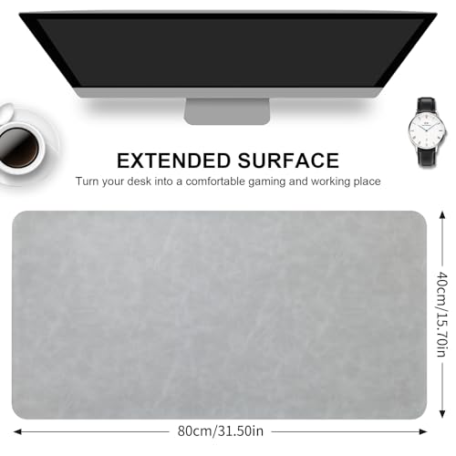 NUOYOU Light Grey Large PU Leather Desk Pad 80x40cm Waterproof Mouse Mat